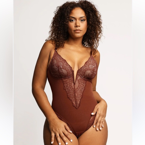 Popilush Shapewear Lace Deep-V Neck Bodysuits NWT - Picture 1 of 8